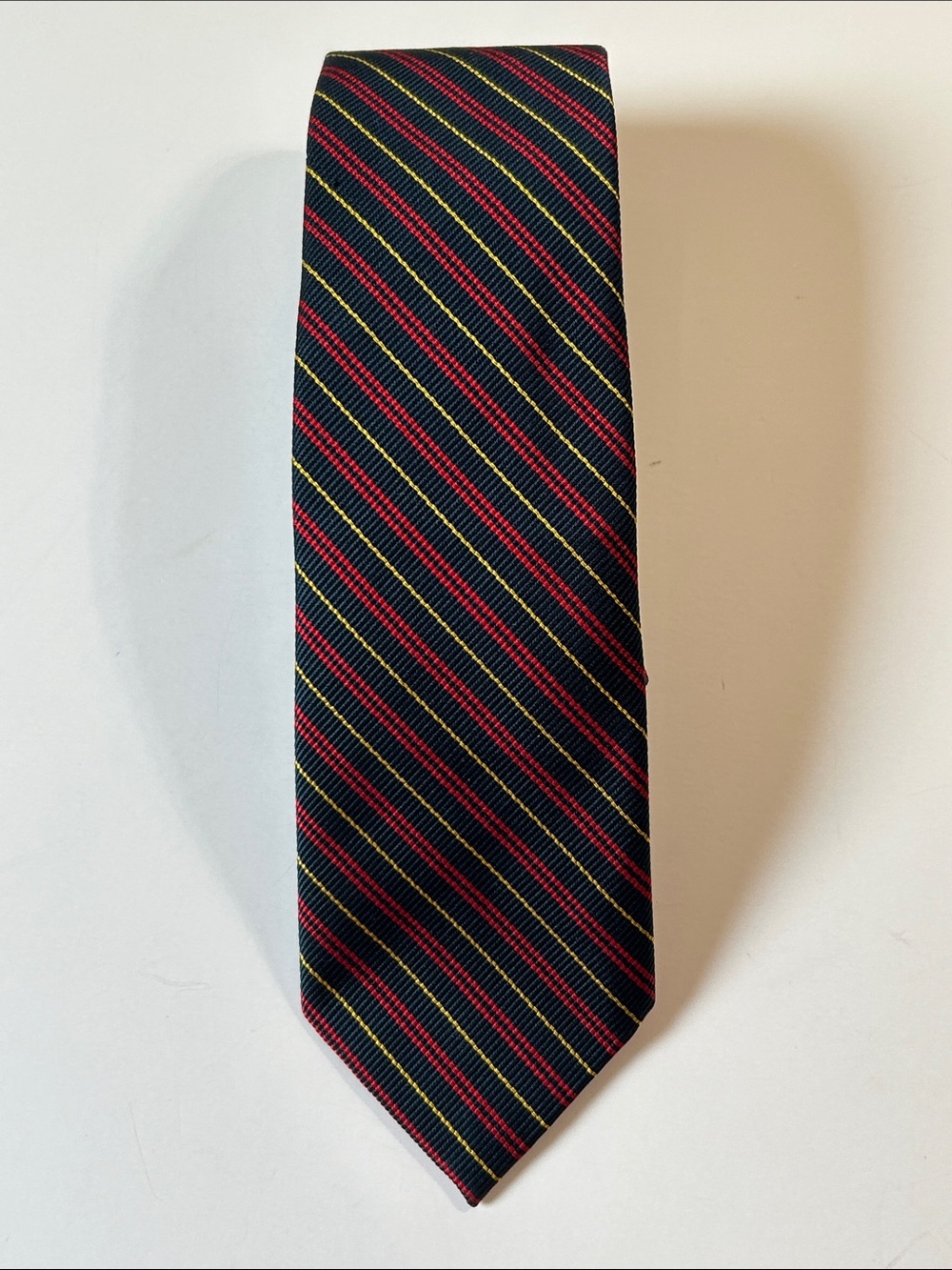 Vintage Chaps by Ralph Lauren Navy Tie Red Yellow Diagonal Stripes silk poly